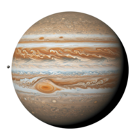 A full view of jupiter with its distinctive bands and the great red spot against a plain backdrop transparent background png