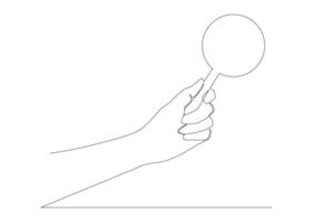 Continuous line drawing of holding magnifying glass. vector