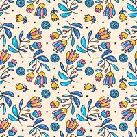 Funny floral pattern with flowers, hand-drawn botanical element, illustration on a doodle background. vector