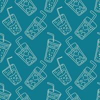 Lemonade glasses with straws. Seamless pattern, cafe design. Drink with ice cubes. vector