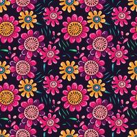 Funny flower pattern on a dark background. vector
