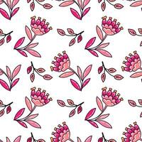 pink floral pattern with flowers and leaves. Cute floral background. Summer seamless pattern. vector