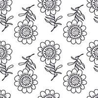 Seamless pattern with colorful funny flower designs on a white background. vector