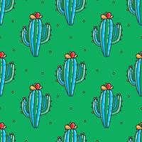 Hand-drawn cactus pattern, seamless pattern with green cactus. vector