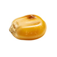 A single kernel of corn, illuminated, showing its golden color and smooth, shiny surface texture detail transparent background png
