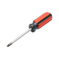 A close up view of a screwdriver with a red and handle on a plain isolated area of space transparent background png
