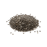 A pile of chia seeds isolated on a plain surface showing texture and natural color variations clearly transparent background png