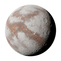 Close up view of a celestial body with craters and varied surface textures on a plain backdrop transparent background png
