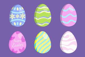 Cute Easter egg with Happy Easter Day text. Decorated colorful eggs with floral, heart and wave patterns. vector