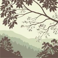 A tree and mountain scene with a view vector