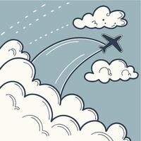 An airplane flying through the clouds with a cloud vector