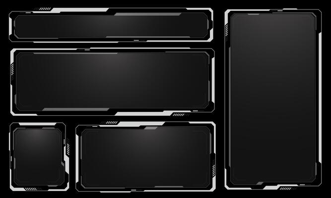 HUD frames white grey user interface elements design modern technology futuristic control panel screen digital hologram window menu touching cyber monitor set on black background