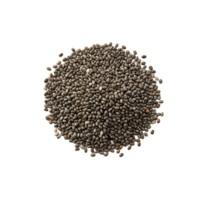 A close up view of a heap of small chia seeds arranged in a circular pile on a plain surface view transparent background png