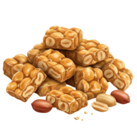 A pile of peanut brittle pieces with visible peanuts on a plain color surrounding the sweets transparent background png