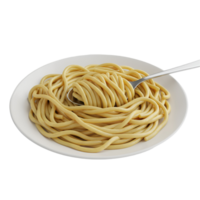 A plate of spaghetti with a silver spoon resting in the middle on a plain isolated area view image transparent background png