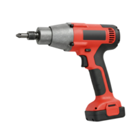 Isolated image displaying a red and silver cordless impact driver on a plain background view from the side transparent background png