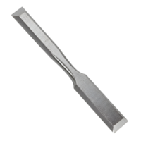 A close up studio shot of a metal chisel tool isolated on a plain simple solid color surface transparent background png