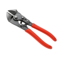 Close up of bolt cutters with orange handles against a plain studio style setting and neutral color transparent background png