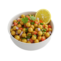 A bowl of chana masala with lemon slice and chopped vegetables on a plain color isolation transparent background png