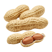 A close up view of several peanuts with one peanut shell broken open revealing the nuts inside transparent background png