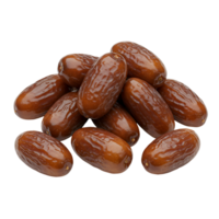 A pile of several fresh dates stacked together in a close up view on a plain setting surface transparent background png