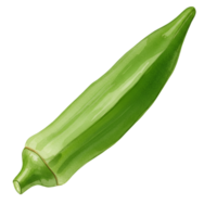 A single okra pod displayed diagonally on a plain setting with a solid colored surrounding area transparent background png