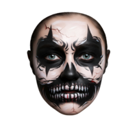 Woman with painted face in a sinister clown style against a plain studio type setting portrait view transparent background png