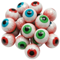 A pile of spooky eyeballs with red veins and colorful irises for halloween decorations and fun party favors transparent background png