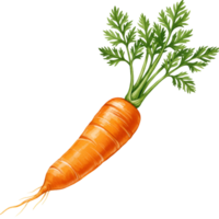 Isolated image showcasing a vibrant orange carrot with lush green leaves on a plain backdrop transparent background png