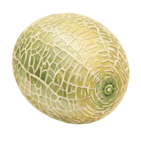 A single cantaloupe melon with a textured rind and stem against a plain surrounding area transparent background png