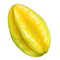 Isolated illustration of a yellow star fruit with a translucent style on a plain background transparent background png