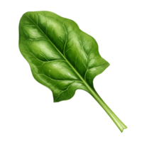 Isolated single spinach leaf with detailed veins and a stem on a plain transparent area transparent background png