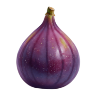 A single ripe fig with purple skin and a small stem against a plain solid color background space around it transparent background png