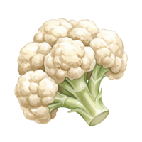 A digital illustration of a fresh cauliflower with a light color palette on a plain background transparent background png