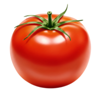 A single vibrant tomato with a green stem isolated against a plain background showing its texture transparent background png