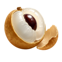 A close up of a longan fruit with a section removed revealing the seed and translucent flesh inside it transparent background png