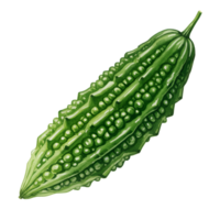 A single green bitter melon vegetable with textured skin is displayed on a plain setting alone transparent background png