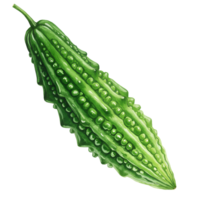 A single green bitter melon with textured skin isolated on a plain solid color background image view transparent background png