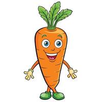 Cheerful cartoon carrot with leaves and happy expression vector