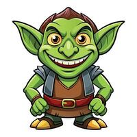 Cartoon green goblin character with large ears, mischievous grin, and armor vector