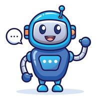 Cute blue robot character with speech bubble vector