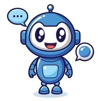 Cute blue robot character with speech bubbles vector