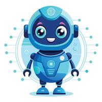 Cute blue robot character with happy expression vector