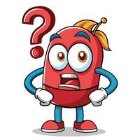 cartoon red robot character with question mark illustration vector
