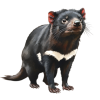 A tasmanian devil standing and looking up with a clear isolated background in a wildlife setting transparent background png