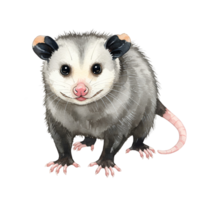 Illustration of a virginia opossum with a pink nose and tail on a plain background transparent background png