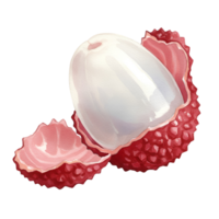 A close up view of a peeled lychee fruit with its translucent flesh and textured red rind visible clearly transparent background png