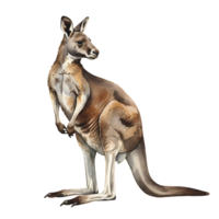 Watercolor illustration of a kangaroo standing upright on an illuminated simple background space transparent background png
