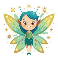 Cute fairy with large wings and a happy expression vector