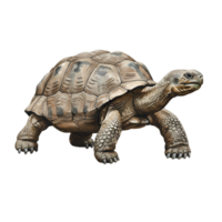 Isolated tortoise with patterned shell and textured skin standing on a clear surface transparent background png